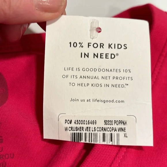 Life is Good Wine A Little Laugh a Lot Cornucopia Long Sleeve Tee Poppy Pink NWT - Picture 6 of 8